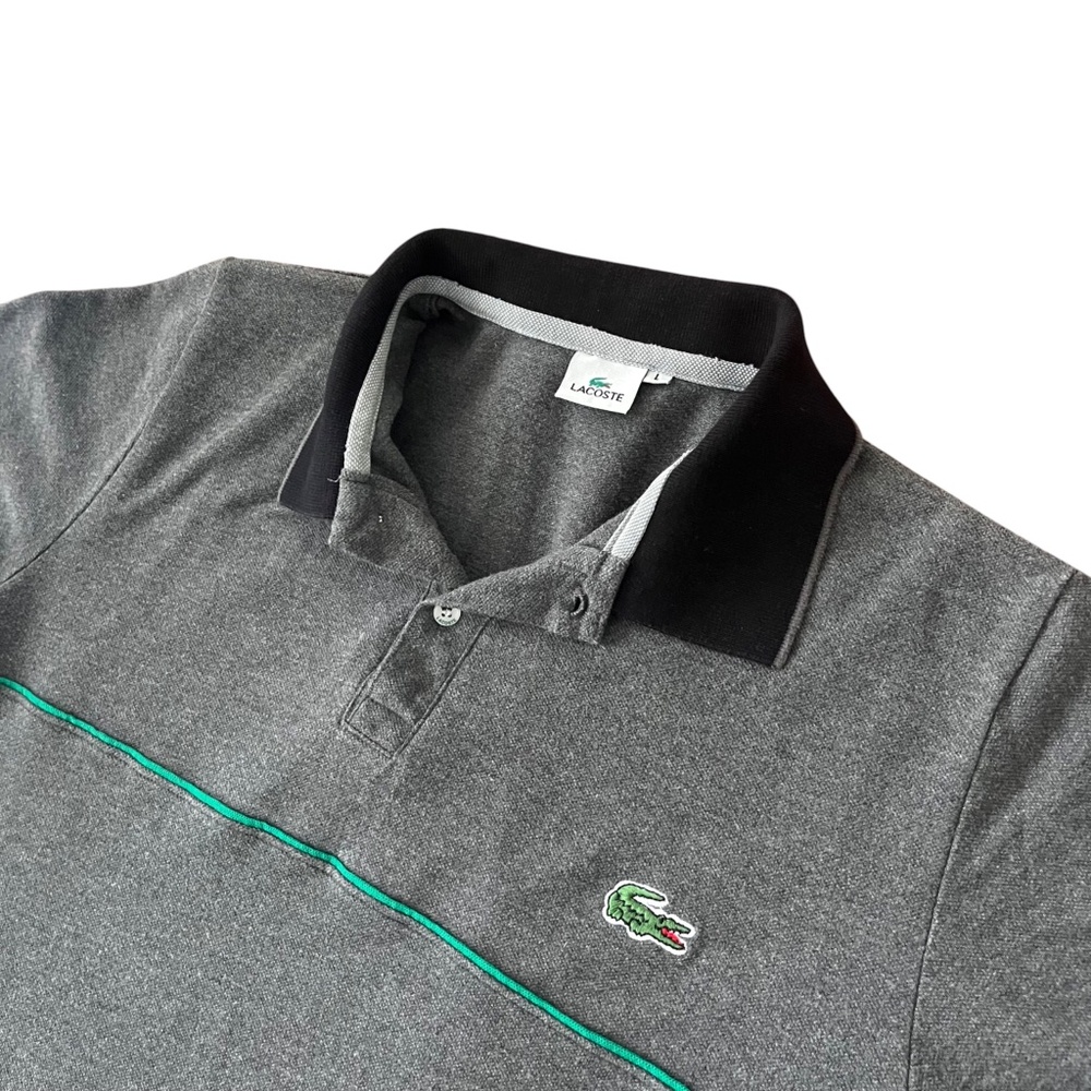 Vintage Lacoste Short Sleeve Polo Shirt Mens L Grey Green Stripe Croc 90s Sport
